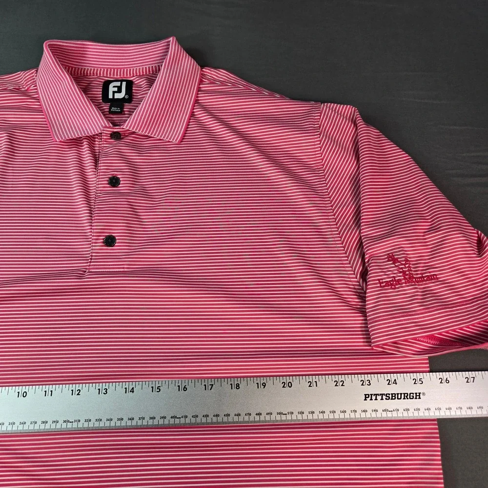 FootJoy Men's XL Pink White Striped Eagle Mountain Golf Polo Shirt Short Sleeve